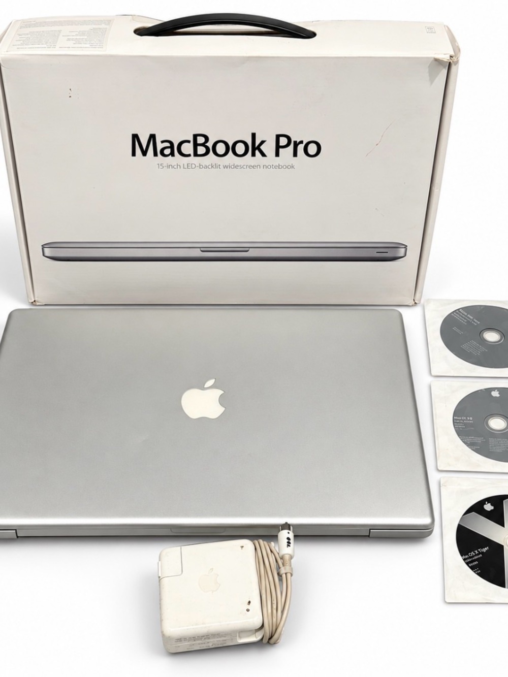 Vintage Apple PowerBook G4 Aluminum Laptop Working w/ Charger Discs & Box